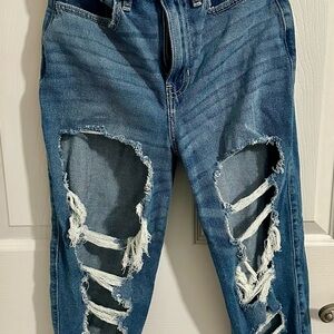 Hollister Blue Relaxed Jeans with Knee Distressing